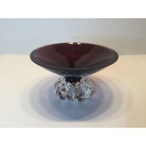 Art Glass Compote Candy Dish Trinket Clear Hand Blown Bubble Glass Base Flawless